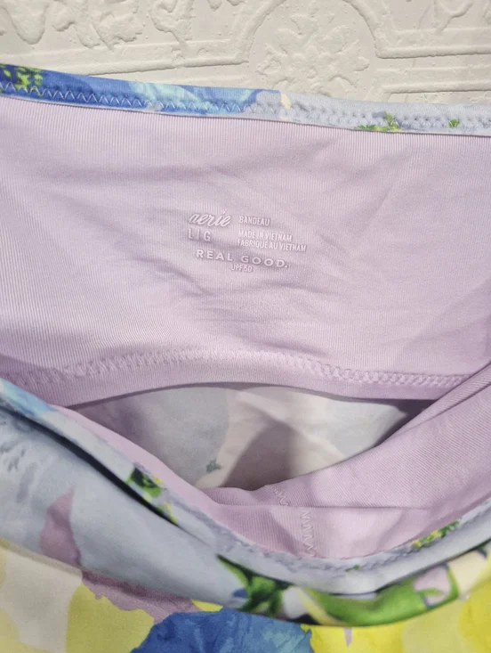 ​Aerie Real Good Floral Longline Bandeau Bikini Top Blue Purple Yellow Large - Picture 4 of 5